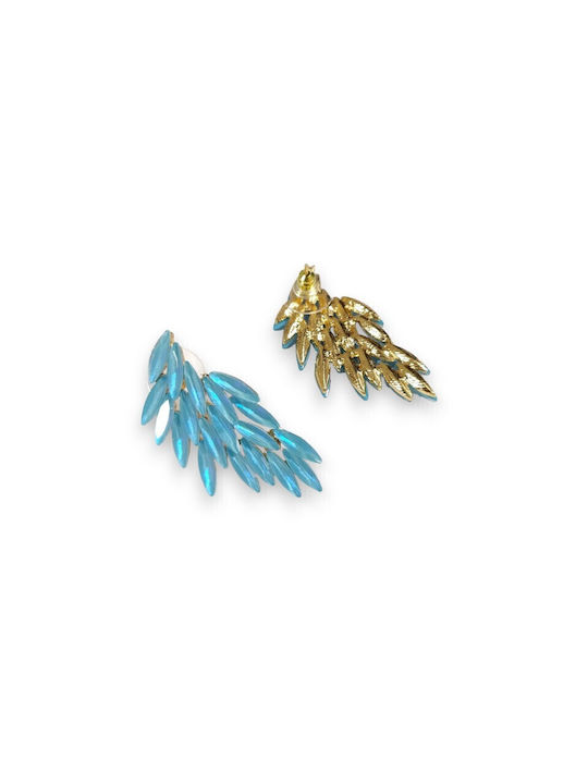 S4716 Women's Hanging Earrings Li-lo Feathers with Blue Crystal Stones