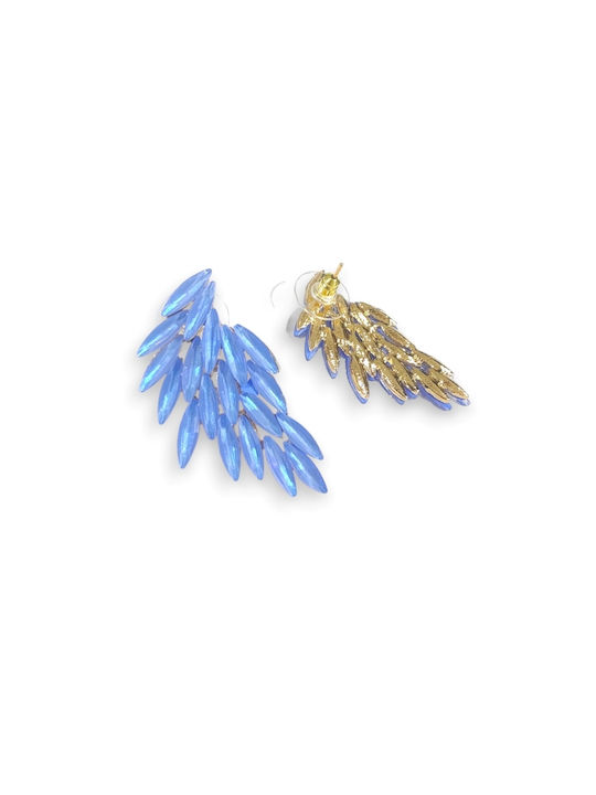 S4720 Women's Dangling Earrings Li-lo Feathers With Blue Crystal Stones