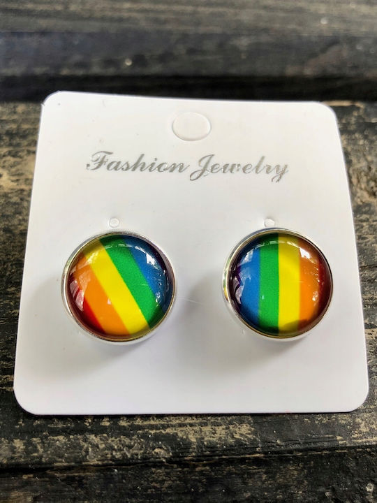 Lgbt Rainbow Round Steel Earrings Pl48h