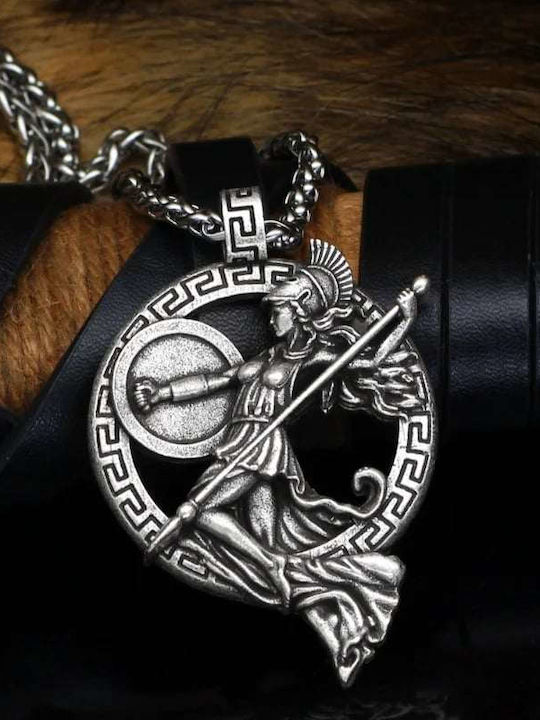 Pendant Necklace Goddess Athena of Greek Mythology in Silver Tone