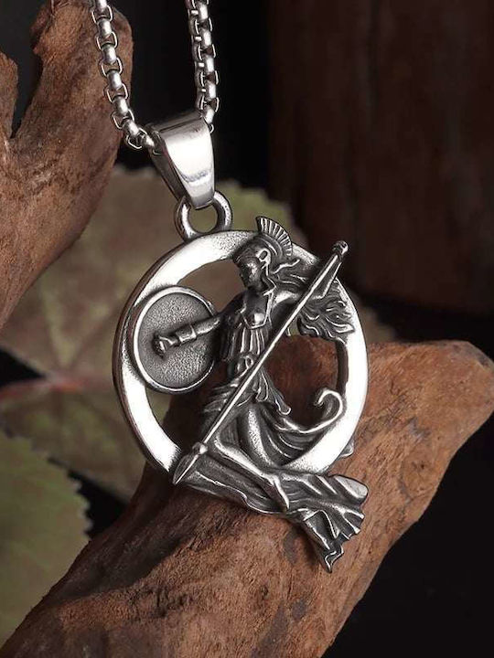 Pendant Necklace Goddess Athena of Greek Mythology in Silver Tone