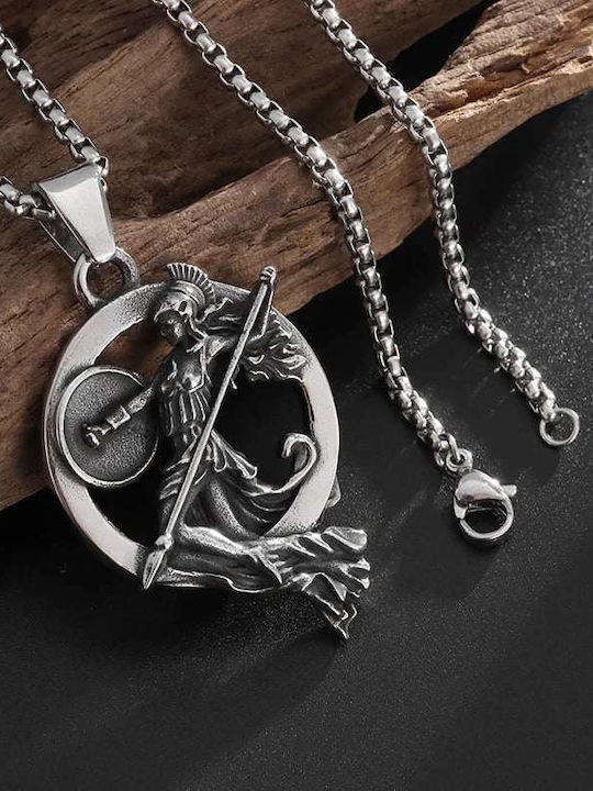 Pendant Necklace Goddess Athena of Greek Mythology in Silver Tone
