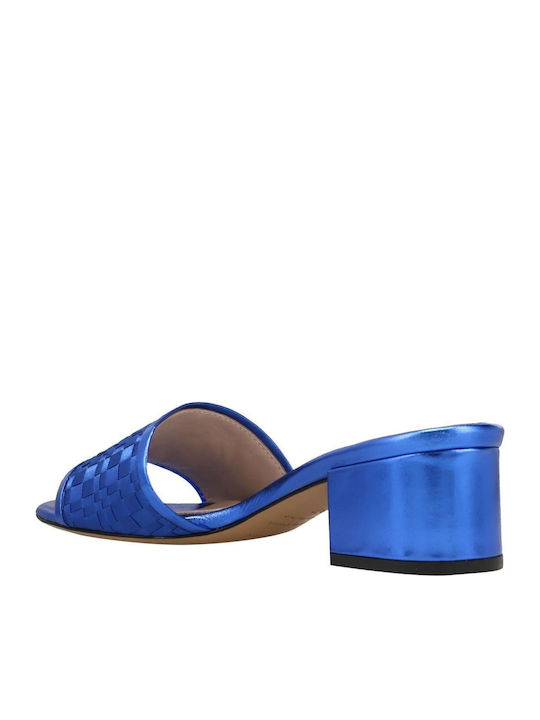 Leder Mules mit Chunky Niedrig Absatz in Blau Farbe