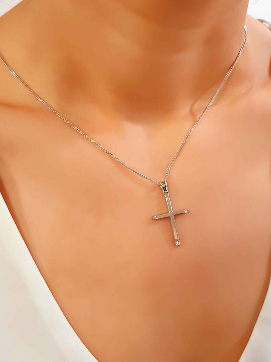 Damen Weißgold Kreuz 14K mit Kette
