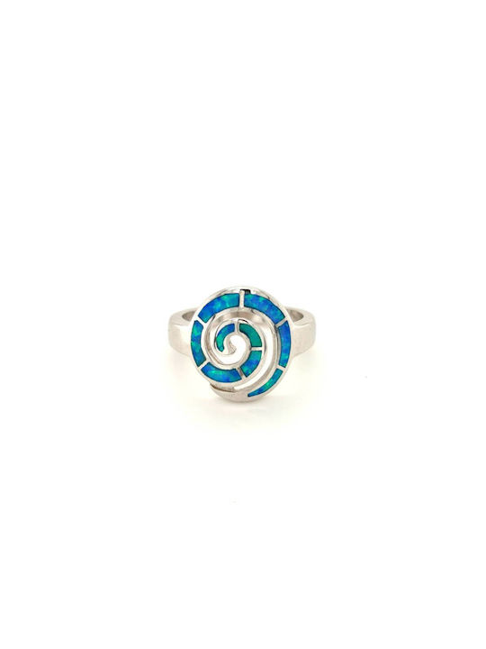 Women's Ring, Silver (925°), Spiral with Synthetic Opal - Blue