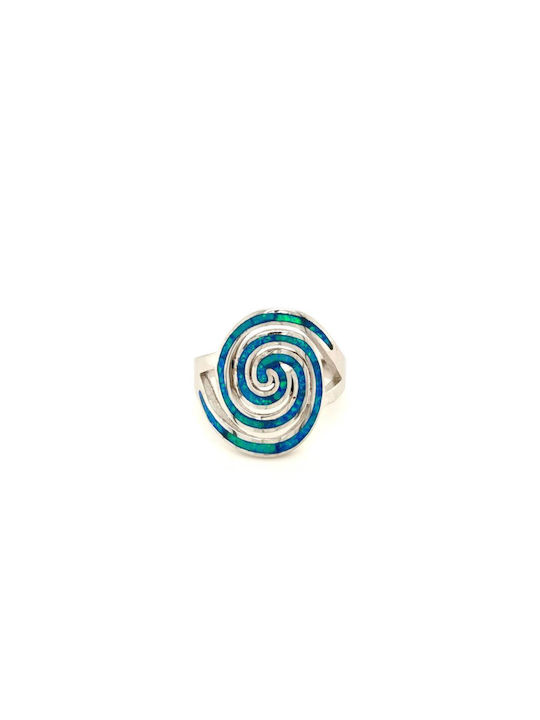 Women's Ring, Silver (925°), Spiral with Synthetic Opal - Blue