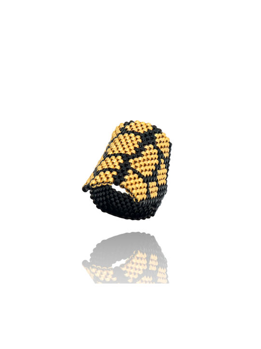 Olvia Handgemachter Ring, Miyuki Delica, Schwarze Farbe "Goldene Schildkröte"