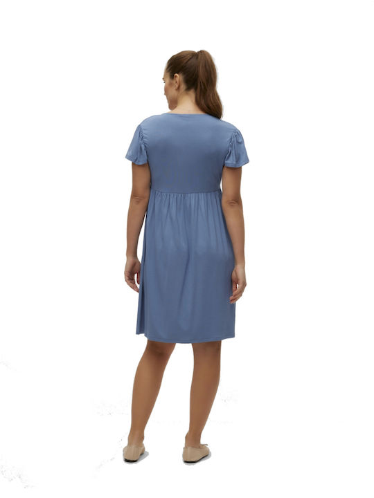 Summer Short Sleeve Maternity Mini Dress Light Blue Regular Fit