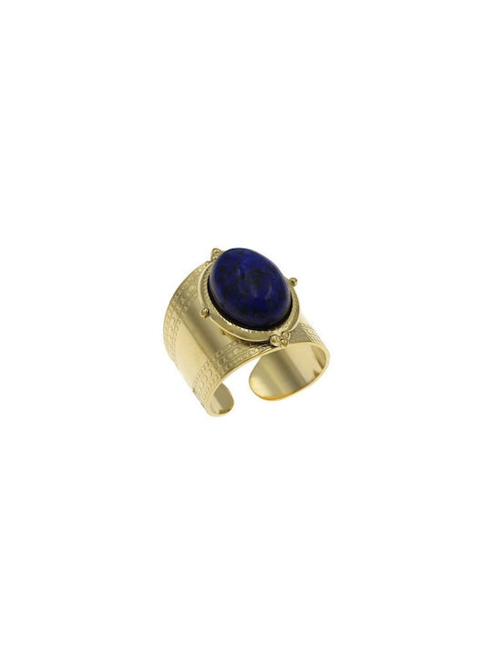 Women's Ring Steel 316l-Gold Plating Ip 307100302 With Oval Semi-Precious Stone