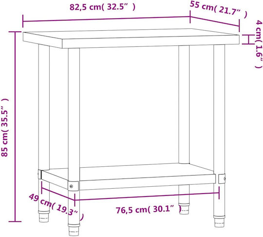 vidaXL Masă din oțel inoxidabil L82.5xl55xH85cm