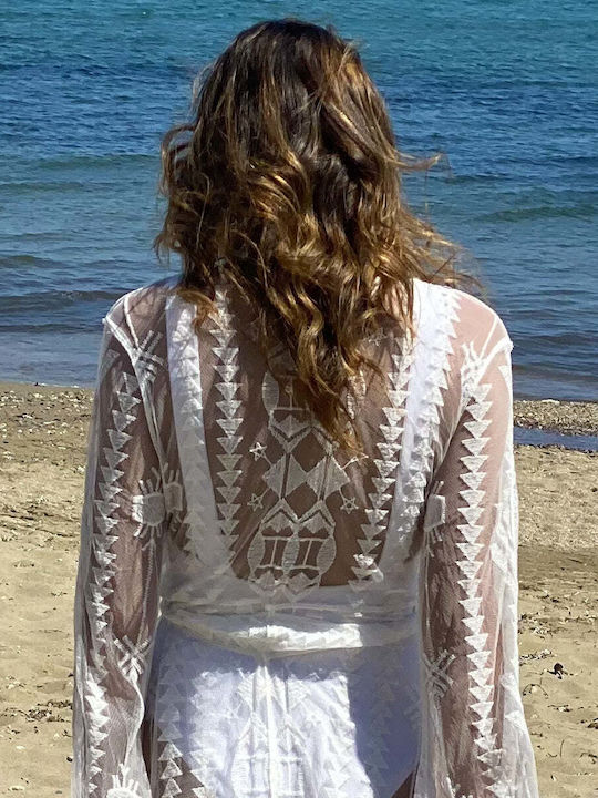 Achilleas Accessories Feminin Lung Kimono de Plajă Alb