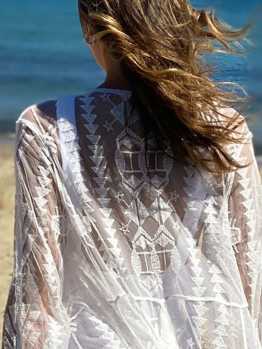 Achilleas Accessories Feminin Lung Kimono de Plajă Alb