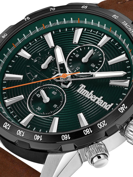 Timberland Ανδρικό Ρολόι 46mm Χρονογράφος Μπαταρίας με Καφέ Δερμάτινο Λουράκι