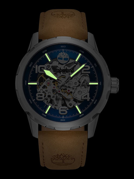 Timberland Ανδρικό Ρολόι 46mm Αυτόματο με Καφέ Δερμάτινο Λουράκι