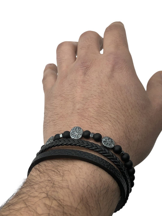 Life Style Butiken Jw2001 Black Men's Leather Bracelet