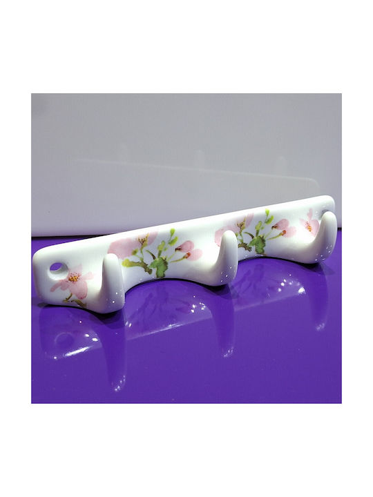 Wall Hanger Polyresin 3 Hooks White 18x3.8x3cm