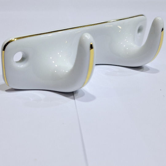 Polyresin Wall Hanger 2 Hooks White 12x3.8x3cm