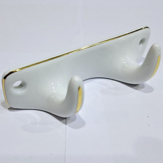 Polyresin Wall Hanger 2 Hooks White 12x3.8x3cm