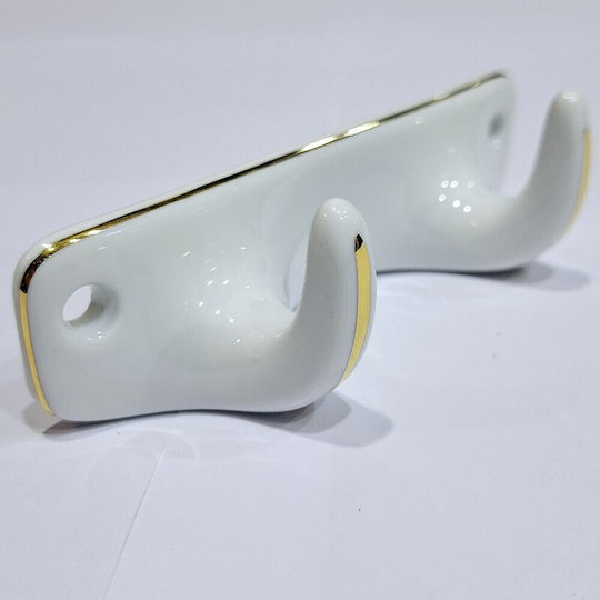 Polyresin Wall Hanger 2 Hooks White 12x3.8x3cm