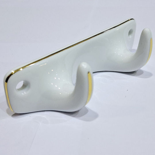 Polyresin Wall Hanger 2 Hooks White 12x3.8x3cm