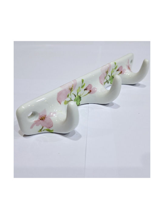 Wall Hanger Polyresin 3 Hooks White 18x3.8x3cm