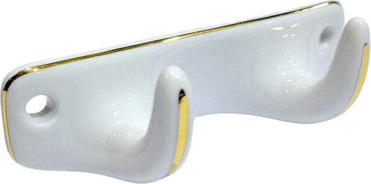 Polyresin Wall Hanger 2 Hooks White 12x3.8x3cm