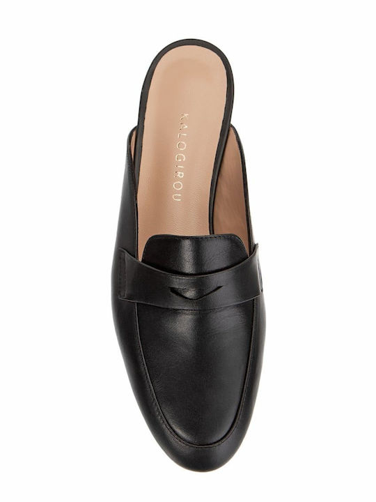 Flat Δερμάτινα Mules σε Μαύρο Χρώμα