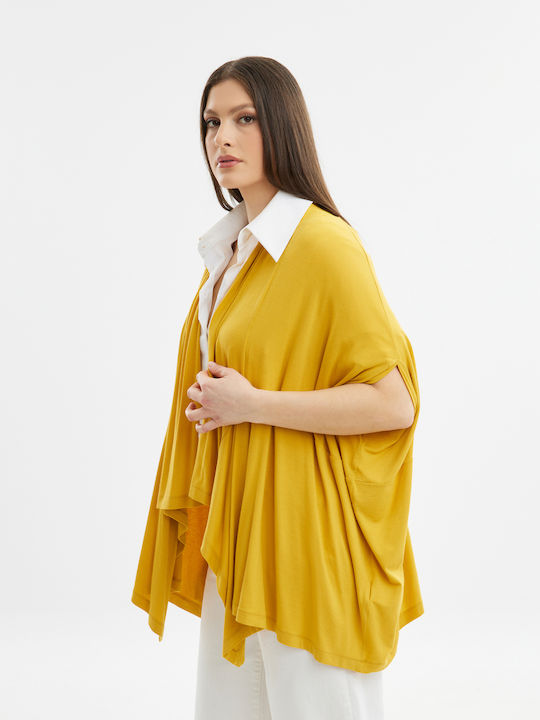 Mat Fashion Κοντή Γυναικεία Πλεκτή Ζακέτα σε Κίτρινο Χρώμα