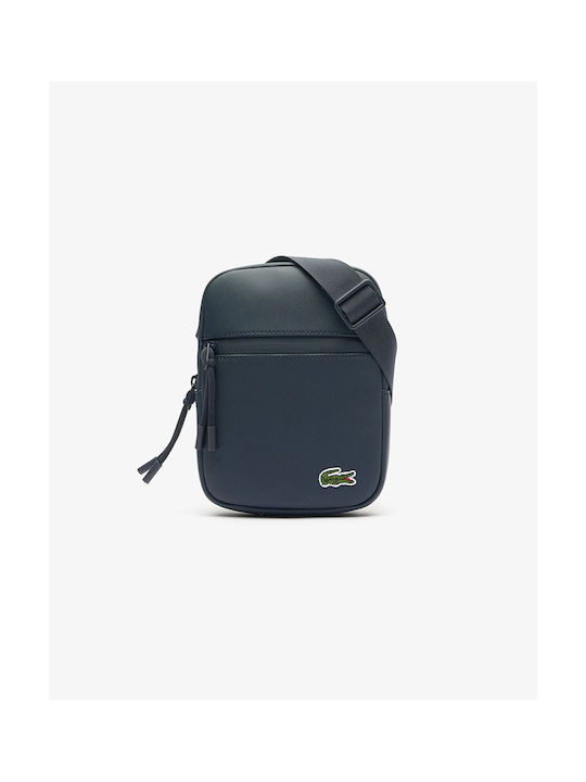 Lacoste Artificial Leather Shoulder / Crossbody Bag with Zipper, Internal Compartments & Adjustable Strap Navy Blue 15x2.5x20cm