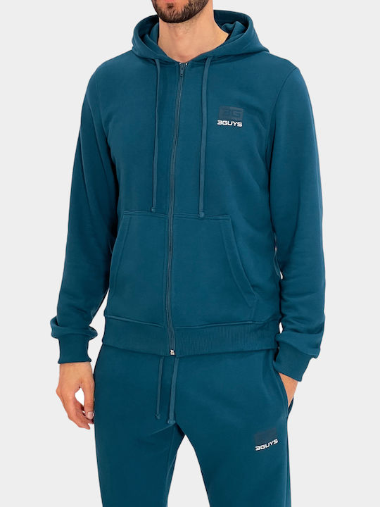 3Guys Men's Sweatshirt Jacket with Hood Petrol