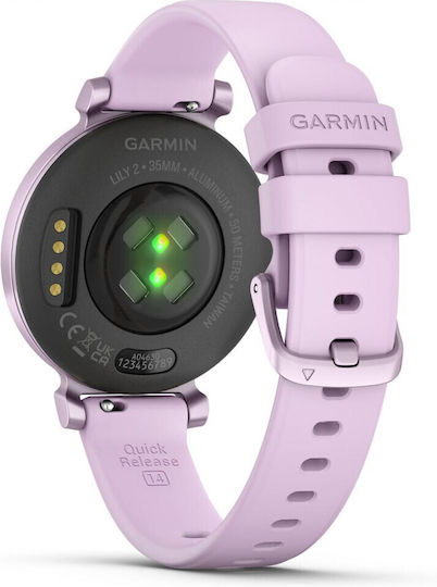 Garmin Lily 2 Aluminiu 35mm Rezistent la apă Smartwatch (Metallic Lilac / Lilac Silicone Band)