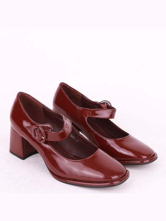 Alta Moda Patent Leather Burgundy Heels with Strap