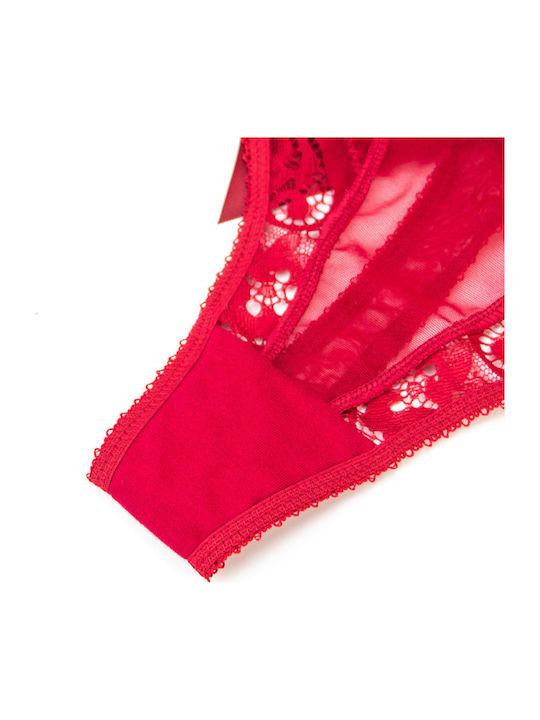 Flore Shell Shape Padded Balconette Bra Set with Floral Lace, Double Strap with Bow & Sheer Thong with Large Bow