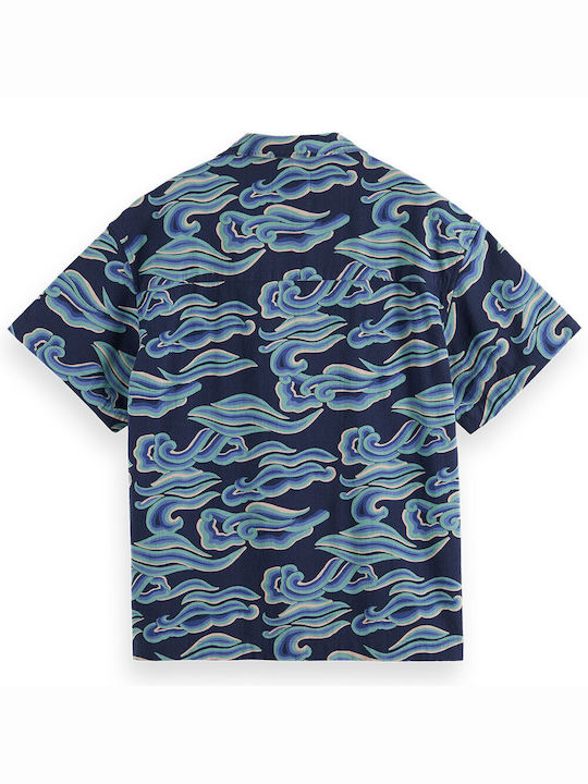 Scotch & Soda Herrenhemd Kurzärmelig Baumwolle Marineblau