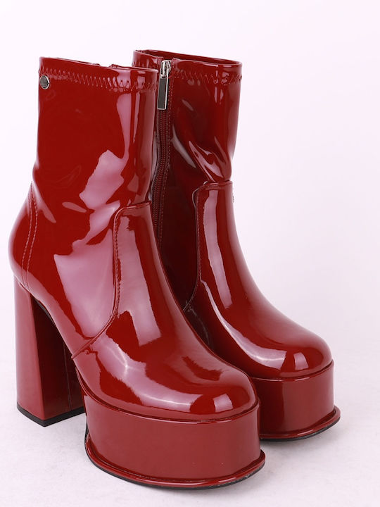 Alta Moda Women's Ankle Boots made of Patent Leather Burgundy