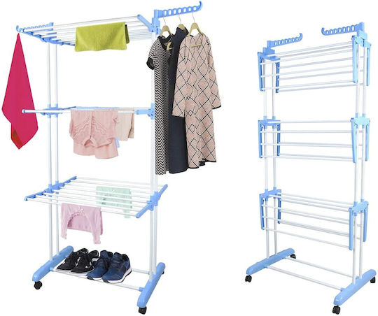 Folding Floor Plastic Clothes Drying Rack with Wheels 78x50cm