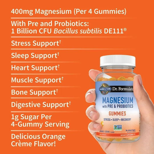 Garden Of Life Magneziu Pre și Probiotice 60 Gummies cu Aromă de Portocală
