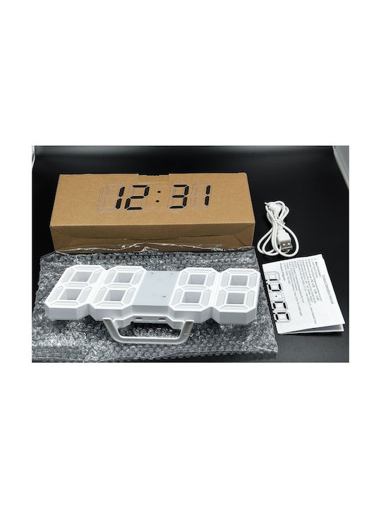 3D Ρολόι Τοίχου Ψηφιακό Πλαστικό Λευκό 23x9cm