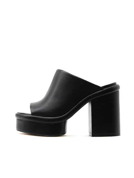 Carrano Heel Leather Mules Black