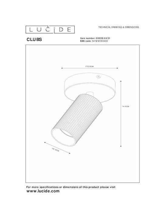 Lucide Lightning Μονό Σποτ με Ντουί GU10 σε Λευκό Χρώμα