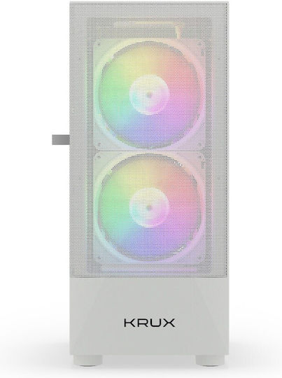 Krux Vako Геймърско бюро Midi Tower Компютърна кутия със страничен прозорец и RGB осветление Бял