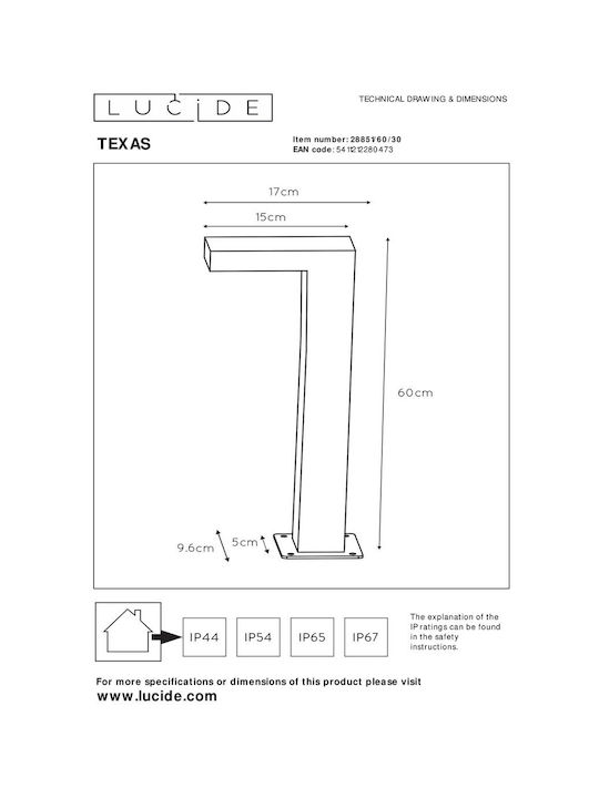 Lucide Lightning Φωτιστικό Κολωνάκι LED Εξωτερικού Χώρου 6W με Θερμό Λευκό Φως IP54 Γκρι