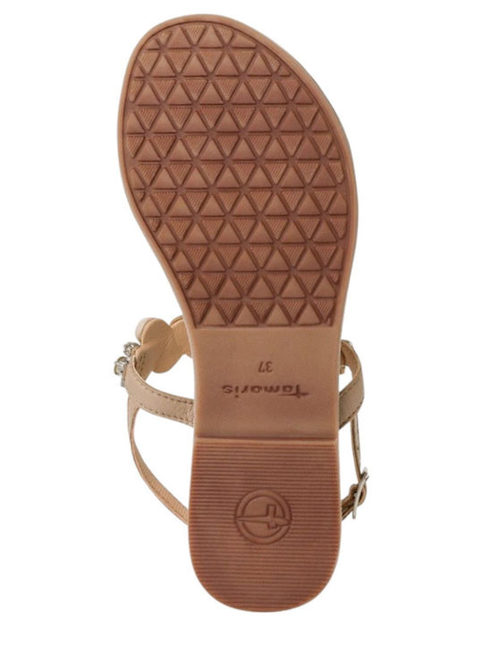 Leather Women's Flat Sandals in Beige Color