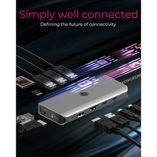 Icy Box IB-DK4061-CPD USB-C Stație de andocare cu HDMI 4K PD Ethernet Gri