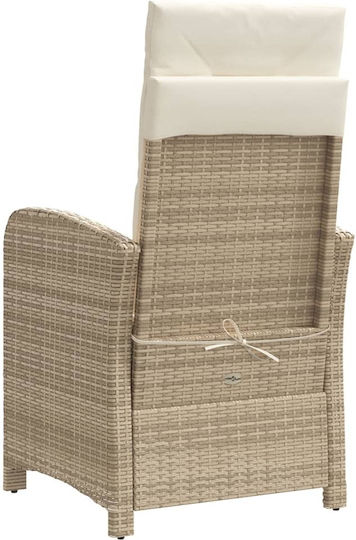 Scaun de exterior Rattan Bej cu pernă 2buc