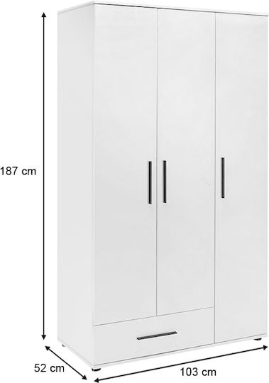 Triple Door Wardrobe Bianco White 103x52x187cm