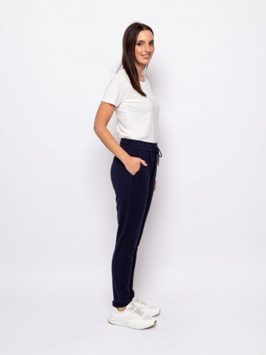 Heavy Tools Women's Fabric Trousers with Elastic Navy Blue