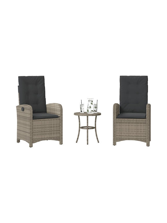 Bistro Garden Lounge Set for Small Outdoor Spaces 3 Pieces Gray with Pillows