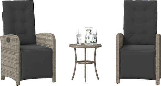 Bistro Living Room Set for Small Outdoor Spaces 3 Pieces Gray with Pillows