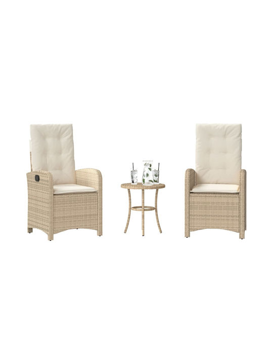 Bistro Garden & Outdoor Furniture Set 3 Pieces Beige with Pillows